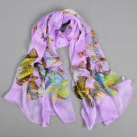 BYSIFA Pañuelo de Seda de Morera 100% Diseño Elegante de Mariposa Ideal para Primavera/Verano - details 1