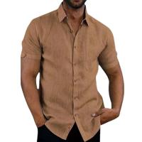 Camisas de Lino y Algodón para Hombre Camisas Informales de Manga Corta, Blusas Sólidas con Cuello Girado, Camisas Formales de Playa, Ropa de Verano - details 6