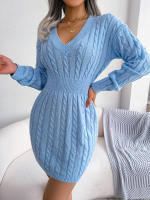 Knitted Sweater Dress For Women  Autumn Winter Long Sleeve Slim Waist Knitwear Clothes White Blue Khaki - details 13