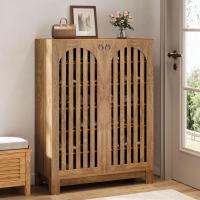 6 niveles con puertas de láminas, 24 pares de zapateros de granja con estantes ajustables, estante organizador de madera para entrada, pasillo, salón (marrón) - details 0