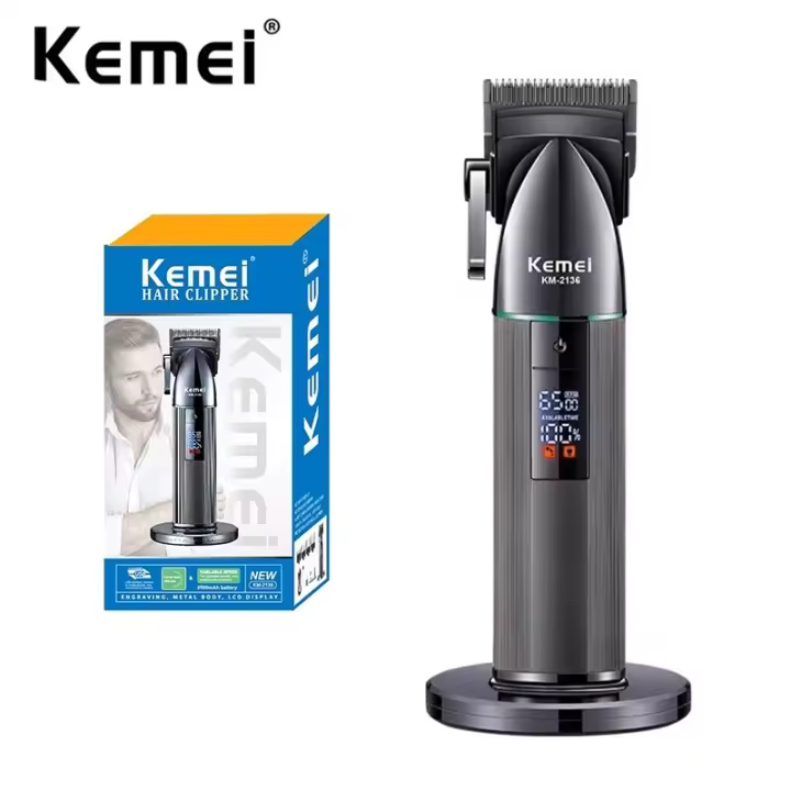 Kemei-cortadora de pelo profesional para hombre, máquina de corte de pelo recargable, inalámbrica, potente - 1
