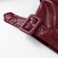 Chaqueta de Cuero Casual para Mujer Manga Larga, Pecho Ancho, Cinturón, Moda Otoño 2024 - details 4