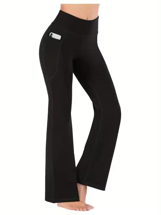 Pantalones acampanados para mujer con bolsillos, pierna acampanada, pantalones de yoga, cintura alta, fitness, casual, abdominoplastia - 1