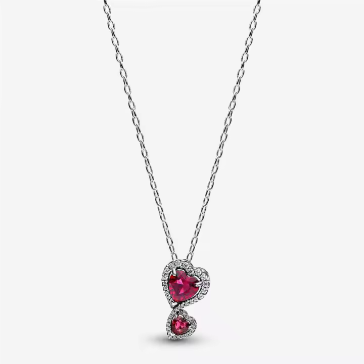 Collar con colgante de corazones de halo rojo de plata de ley S925, collar de boda, regalo de reunión, accesorios de ropa, regalo de graduación, regalo para tu amante - 1