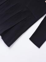Vestido corto de punto con dobladillo plisado para mujer, minivestido negro de manga larga con cuello redondo y bolsillos frontales con botones, otoño e invierno - details 7