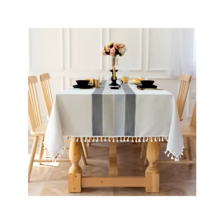 Mantel de lino y algodón a rayas, impermeable, Rectangular, mesa de cocina, mapa, toalla, mantel para el hogar, mesa de comedor - 1