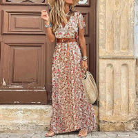 Vestido Bohemio de Verano 2024 para Mujer Cuello en V Floral con Cinturón - details 4