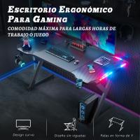 Mesa de Escritorio LED para Juegos Ergonómica Fibra de Carbono Negro Para Computadora y Auriculares - details 4