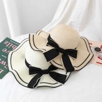 Nuevo Verano Mujer sol Casual moda pajarita paja de pescador con lazo cinta viaje playa sombrero versátil resistente a los rayos UV - details 1