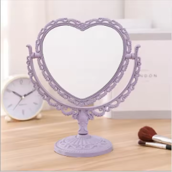 Espejo de maquillaje de escritorio con forma de corazón, tocador portátil de doble cara, cosmético compacto para mujeres - 1