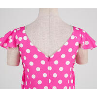 Vestido de fiesta de línea A con cuello en V y estampado de lunares de verano para mujer - details 24