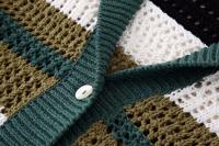 Moda Mujer primavera manga corta suelta cuello Polo tejido a rayas suéter cárdigan Chic Mujer abrigo de punto suave Mujer - details 7