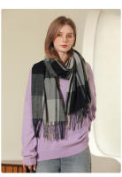 Bufanda a cuadros bufanda de invierno chal para mujer babero de flecos abrigados - details 8
