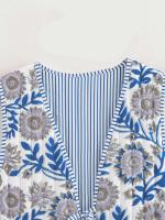 Ropa de otoño de 2024, mujer floral rosa, estampado de anacardo superior, chaleco vintage abotonado, chaleco acolchado para mujer con lazo frontal - details 10