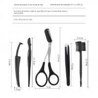 Juego de 5 herramientas para recortar las cejas, cepillo, peineta, tijeras, pinza, recortadora, afeitadora de cejas - details 1