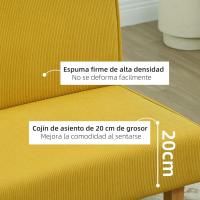 Sofá de 2 Plazas con 2 Puertos USB Tapizado en Panal Sofá de Salón sin Reposabrazos con 1 Puerto Tipo-C y Patas de Madera de Caucho Carga 240 kg 110x60x85 cm Amarillo - details 5