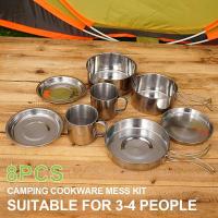 8 Unids/set utensilios de cocina para camping, kit de herramientas desordenado, ollas, tazones y sartenes de acero inoxidable con platos, mochilas, - details 7