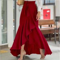 2024 Falda larga deformada con dobladillo con volantes y cintura informal elástica para fiesta de graduación de sirena para mujer - details 4