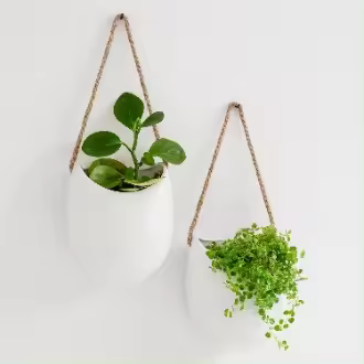 Macetas Colgantes de Cerámica Ellie 3 Piezas Decoración de Pared para Interiores, Balcones y Jardines Blanco (Mate) - 1