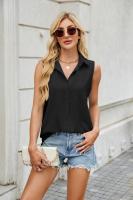 Camisa y blusa de verano para mujer, blusa holgada de gasa de Color sólido sin mangas con botones, hermosa en promociones, Tops femeninos - details 4