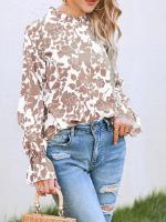 Nuevo estilo de otoño, camisa holgada con cuello con volantes y manga larga acampanada estampada - details 6