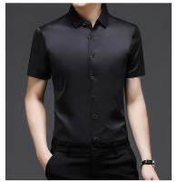 Camisa de verano de color sólido ajustada informal de negocios sin hierro camisa de manga corta ropa profesional para hombres - details 4