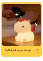 Luz LED nocturna de silicona con forma de unicornio para niños, recargable por USB, decoración de dormitorio de animales de dibujos animados, lámpara de noche táctil para regalos - details 8