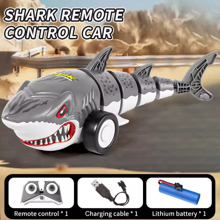 2.4GHz RC Animales RC Tiburón Coche Eléctrico Juguete Animales 4 Canales Radio Control Coche con Luz Control Remoto Tiburón Juguetes para Niños - 1