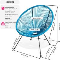 Juego de Sillas de Jardín Exterior Estilo Acapulco Resistente a la Intemperie, Polietileno para Cintas y Patas, Hasta 120kg Negro - details 27