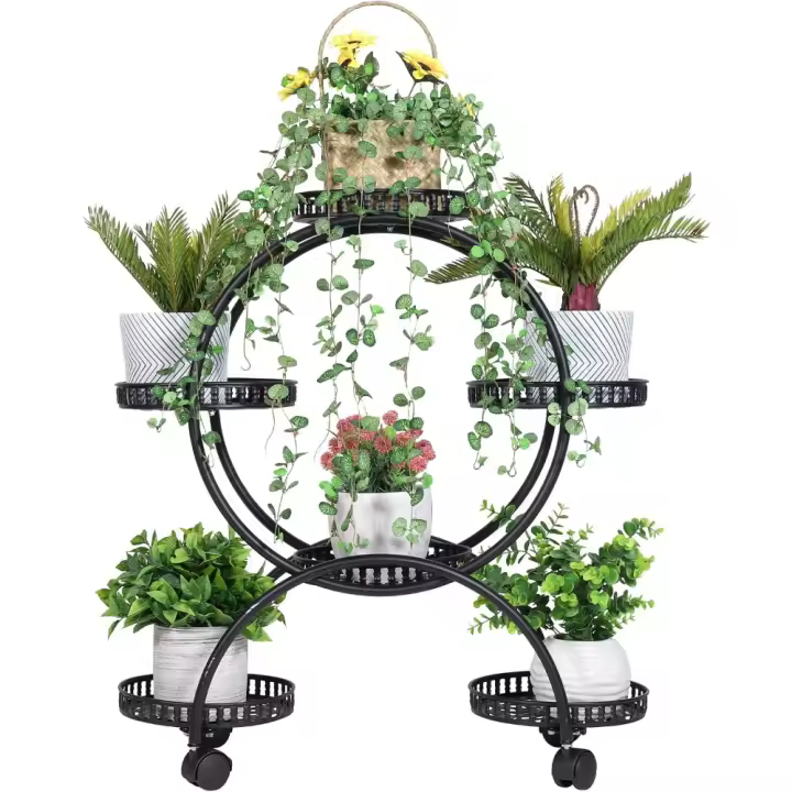 Estanteria para Macetas de Metal con Ruedas, Soporte para Plantas de 6 Niveles con Ruedas Universales Soporte Macetas Exterior Interior para Salón Balcón Terraza Patio 72,5 x 32,5 x 78,5 cm - 1