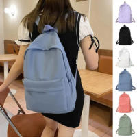 Mochila escolar impermeable para mujeres, mochila escolar de gran capacidad, cremallera suave, color sólido, mochila casual para - details 1