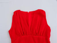 Top de playa de gasa de cintura alta para mujer Vestido corto irregular con cuello redondo en V - details 0