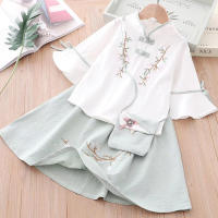 Novedad de verano y primavera para niños, conjunto de ropa étnica para niñas Hanfu de algodón y lino mejorado estilo República de China - details 3