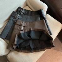 Minifaldas de cuero Pu para mujer, ropa de calle, Falda plisada de cintura alta, faldas acampanadas informales ajustadas negras coreanas Vintage - details 2