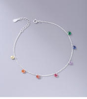 Tobillera de diseño de primavera y verano de plata de ley con circonita colorida, accesorios para mejores amigos de estudiantes, nuevo - details 6
