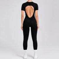 Ropa de Yoga de manga corta ajustada de Color sólido, pantalón largo Sexy con espalda descubierta, mono para entrenamiento de gimnasio, ropa deportiva de secado rápido de una pieza para Fitness - details 33