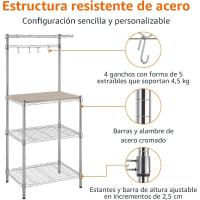 3 Estantería de cocina con tablas de madera, 45,7 D x 61 W x 151 H cm, Cromo - details 2