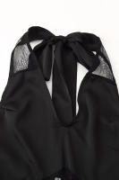 OUWU- Moda Mujer Sexy Slim Encaje Empalme Ver A Través Halter Vestido Francés Negro Sin Mangas Cuello Vestido Fiesta Bata - details 3