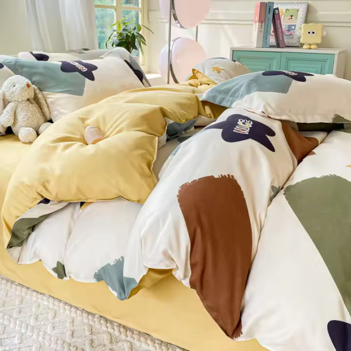 Juego de cama de cuatro piezas estilo fresco Ins algodón cepillado grueso Otoño Invierno cálido tres piezas funda individual - 1