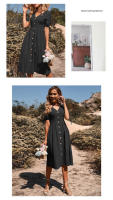 Vestido de verano de longitud media para mujer, vestido de color liso con cuello en V y manga corta - details 10