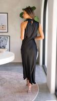 Elegante Vestido Largo de Satén de Color Sólido Cuello Halter sin Mangas Ideal para Fiestas - details 15