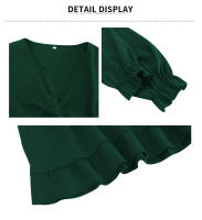 Vestidos largos informales para mujer, Vestido de manga larga con cuello en V y cintura alta, rojo burdeos S - details 21