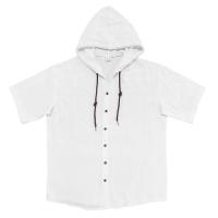 Camisa de lino y algodón de manga corta para hombre, informal, color sólido, con capucha, talla grande, ropa de hombre - details 6