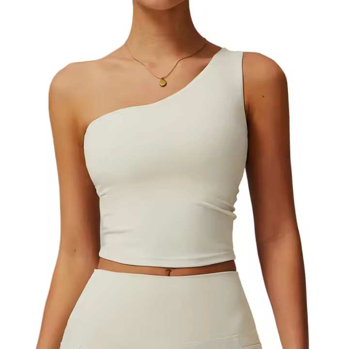 Chaleco Deportivo para Mujer Top de Hombro Unico, A Prueba de Golpes para Correr, Top Acolchado para Entrenamiento, Camisetas de Yoga sin Mangas, Almohadilla Extraíble para el Pecho - 1