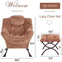 Silla perezosa con otomana, silla moderna con reposabrazos y bolsillo lateral, sillón de lectura con reposapiés para espacios pequeños, color verde afelpado - details 33