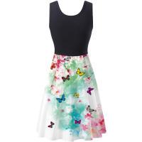 Vestido de verano sin mangas con cuello redondo y estampado Digital para mujer - details 5