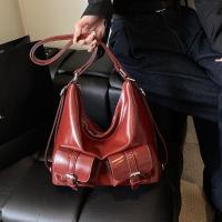 Mochilas con múltiples bolsillos de Color sólido estilo Y2K, bolso cruzado de cuero PU de gran capacidad, bolso de hombro, mochila para mujer - details 13