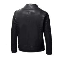 Chaqueta de Moto de Cuero Negro para Hombres Cuello Alto, Color Sólido, Calidez de Invierno, Estilo Callejero - details 2