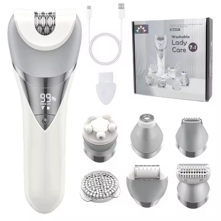 Depiladora para Mujer, Dispositivo de Depilación 7 en 1 para Mujer, Afeitadora eléctrica sin Dolor para Mujer, Recortadora de Bikini, Depiladora de Afeitar Inalámbrica para Línea de Bikini, Cara, Cuerpo, IPX6 Impermeable, Recargable, 2 Velocidades - 1