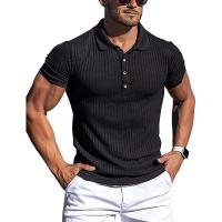 Polo de manga corta para hombre, camisa PIESS elástica a rayas lisas, cuello alto a la moda, novedad de verano - details 6
